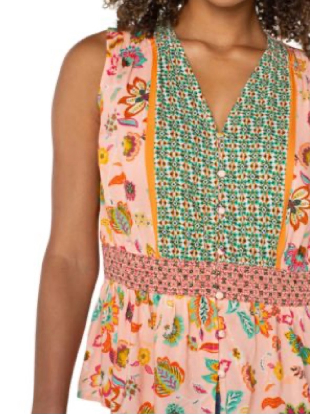 Liverpool Women’s Floral Smocked Waist Top - Pink / orange / green floral